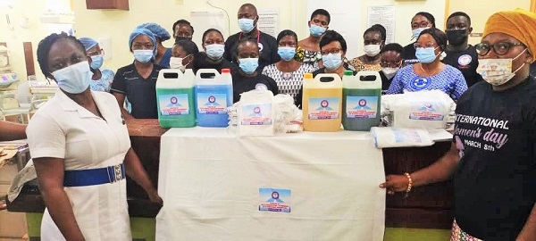 Sister Deletsu (extreme right) presenting the items to Madam Azamelah (extreme left), while other members of the committee and some staff of the unit look on. Women’s group donate to HO NICU